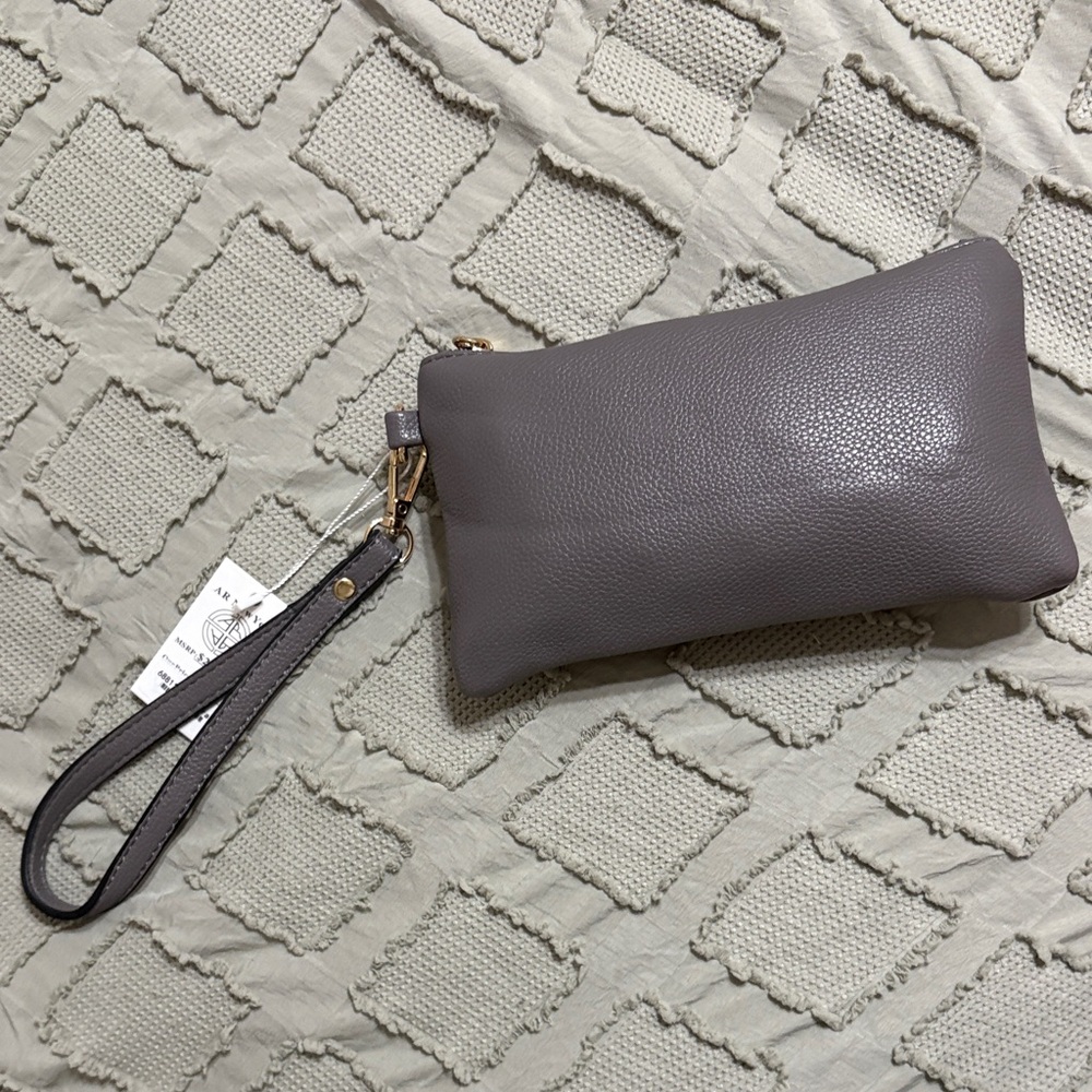 Gray Pebbled Leather Wristlet Clutch